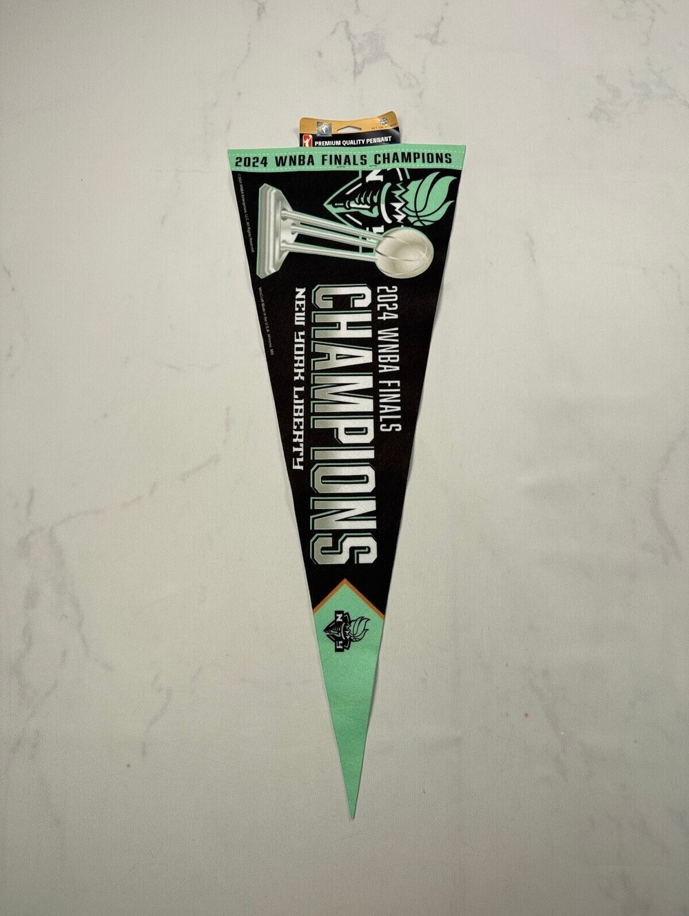 New York Liberty 2024 WNBA Finals Champions Pennant Black Turquoise